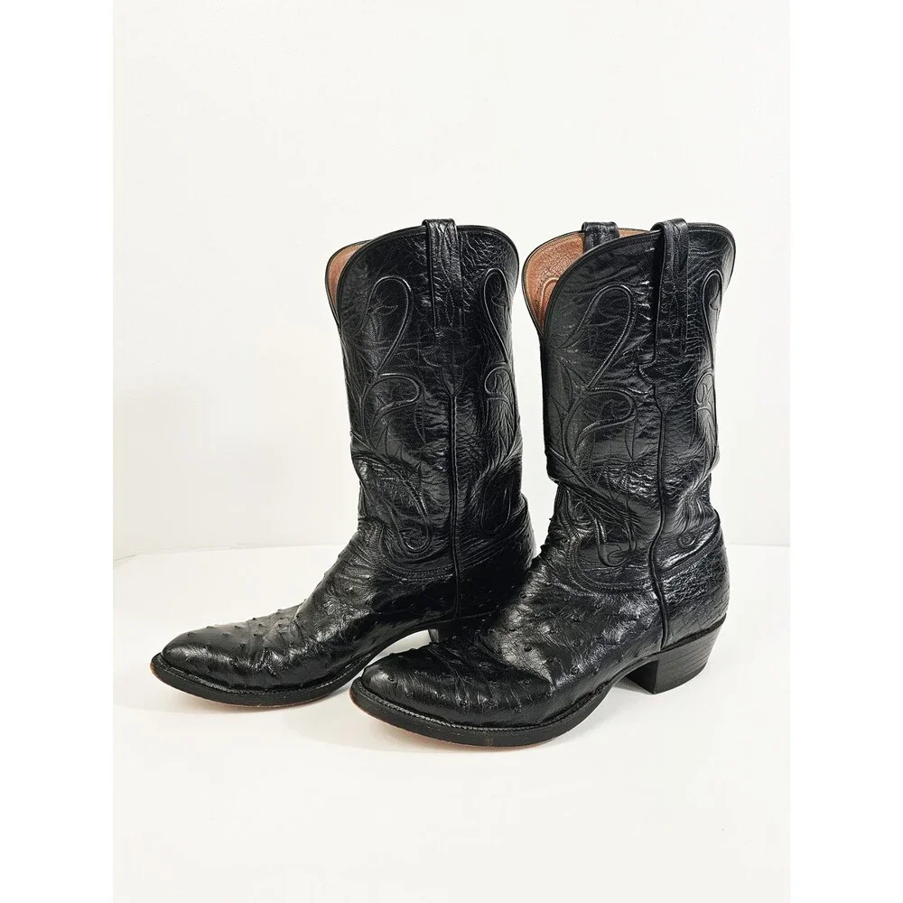 Lucchese 8.5 D Black Full Quil Ostrich Leather Cowboy Boots Proto Type Limited
